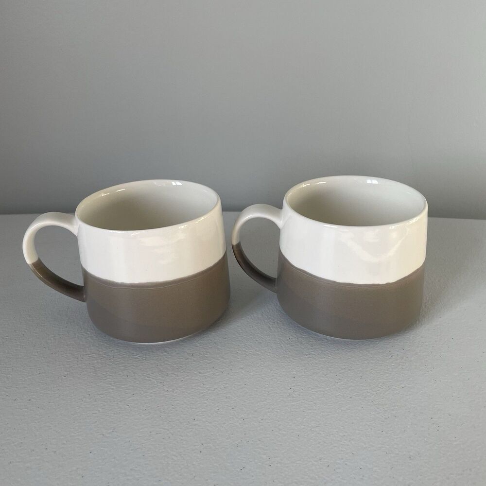 Starbucks Coffee Tea Cup Mug Ceramic White Gray 10oz Set of 2 Drinkware